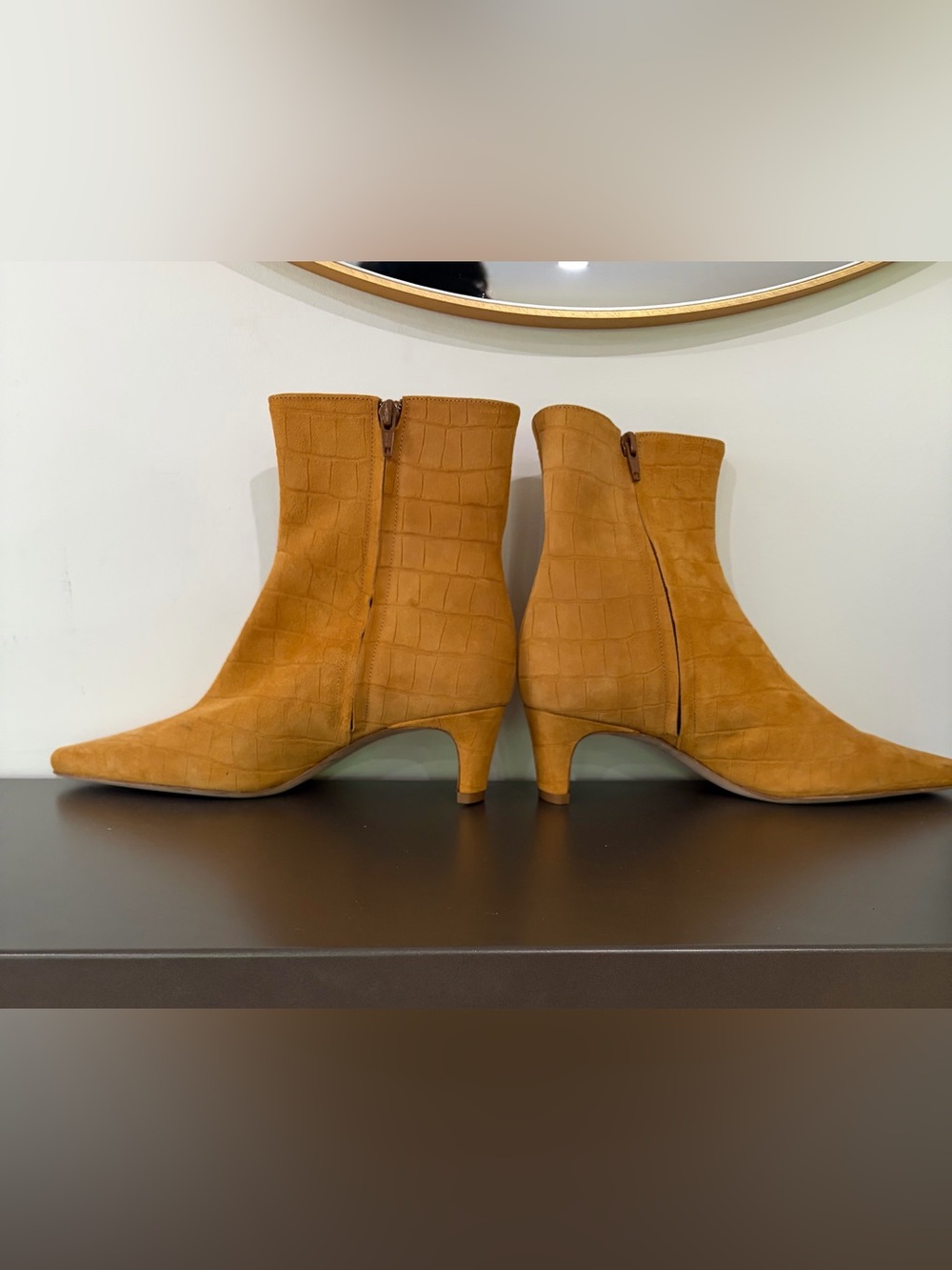 STAUD Tan Croc-Embossed Suede Ankle Wally Boots - Picture 3 of 12